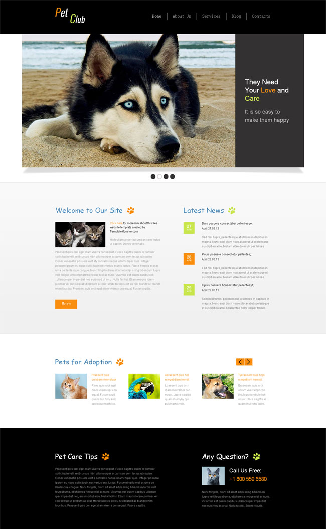 宠物饲养html5网站模板